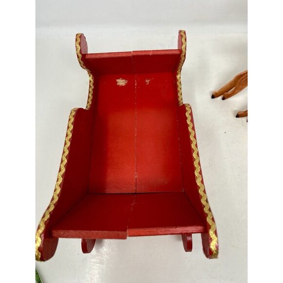 Vintage 1950s Red Wooden Santa Sleigh With Felted Reindeer Japan Folds Flat - Picture 7 of 15